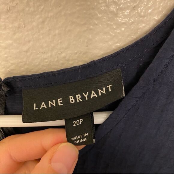 Lane Bryant Tiered Crepe Maxi Dress Blue Colorblock Long Sleeves v neck 20P - Picture 10 of 12